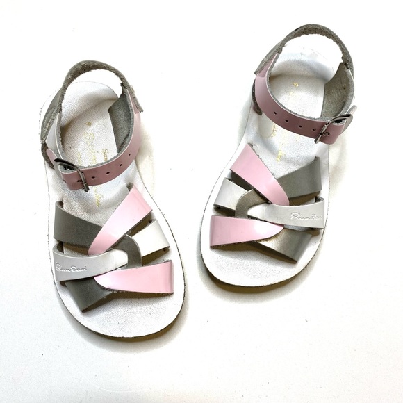 Salt Water Sandals by Hoy Other - Sun San The Swimmer Salt Water Sandals by Hoy Woven Leather White Pink Silver 9